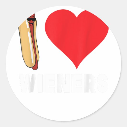 Funny Hot Dog Design - I Love Wieners Heart BBQ LG Ronde Sticker (Voorkant)