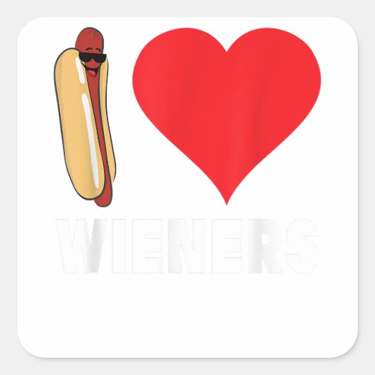 Funny Hot Dog Design - I Love Wieners Heart BBQ LG Vierkante Sticker (Voorkant)
