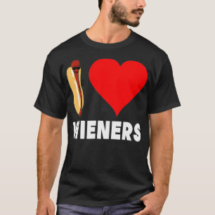 Funny Hot Dog Design I Love Wieners Heart BBQ T-shirt