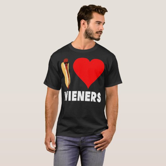 Funny Hot Dog Design I Love Wieners Heart BBQ T-shirt (Voorkant volledig)