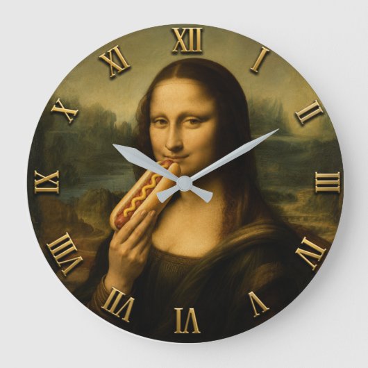 Funny Hot Dog Mona Lisa Grote Klok (Voorkant)
