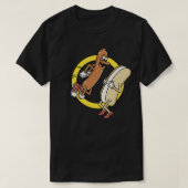 Funny Hot Dog springt in een vlinder T-shirt (Design voorkant)