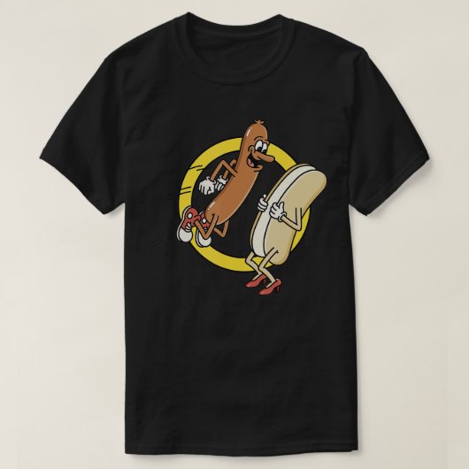 Funny Hot Dog springt in een vlinder T-shirt (Design voorkant)
