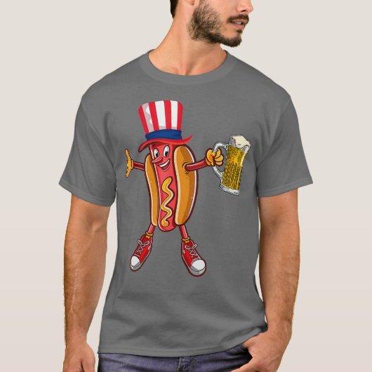 Funny Hot dog US Flag Pet Drink bier voor de 4de T-shirt (Voorkant)