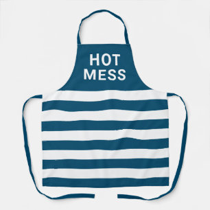 Funny Hot Mess Navy Blue Stripes Baking  Schort