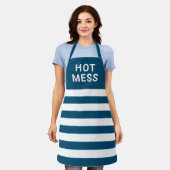 Funny Hot Mess Navy Blue Stripes Baking  Schort (Gedragen)