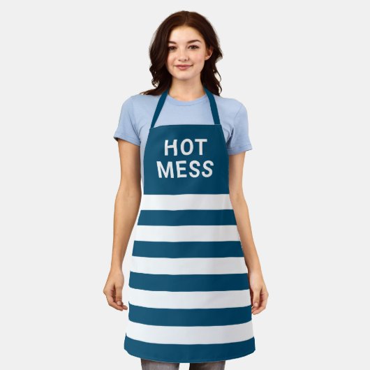 Funny Hot Mess Navy Blue Stripes Baking  Schort (Gedragen)