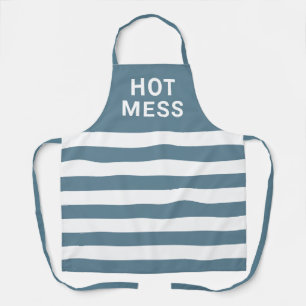 Funny Hot Mess Quote Blue White Striped Kitchen Schort