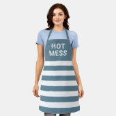 Funny Hot Mess Quote Blue White Striped Kitchen Schort (Gedragen)