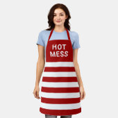 Funny Hot Mess Quote Red White Striped Kitchen Schort (Gedragen)