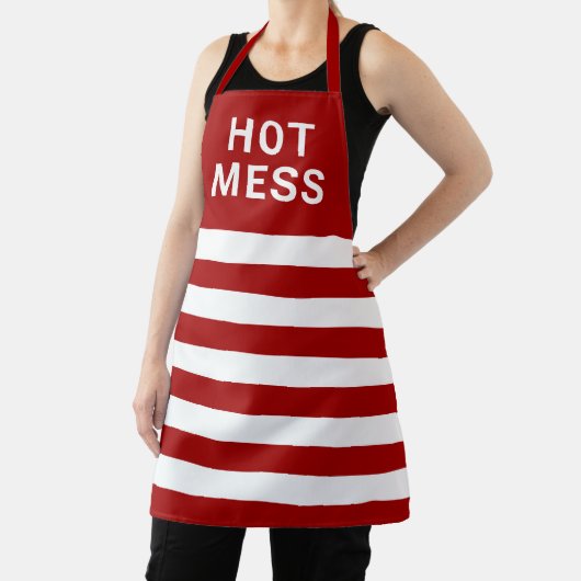 Funny Hot Mess Quote Red White Striped Kitchen Schort (Insitu)