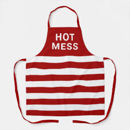 Funny Hot Mess Quote Red White Striped Kitchen Schort