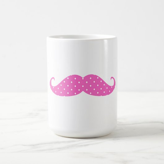 Funny Hot Pink Polka Dots Mustache Koffiemok (Center)