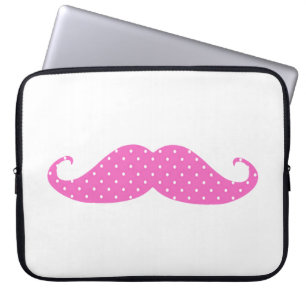 Funny Hot Pink Polka Dots Mustache Laptop Sleeve