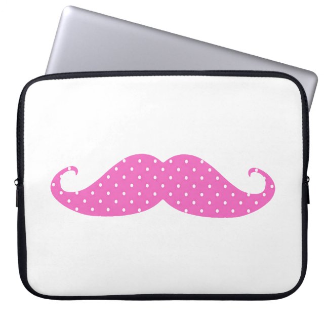 Funny Hot Pink Polka Dots Mustache Laptop Sleeve (Voorkant)