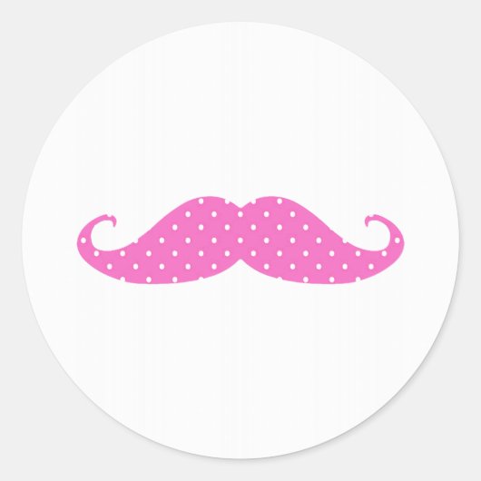 Funny Hot Pink Polka Dots Mustache Ronde Sticker (Voorkant)