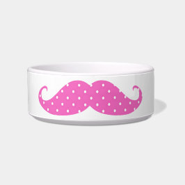 Funny Hot Pink Polka Dots Mustache Voerbakje