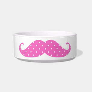Funny Hot Pink Polka Dots Mustache Voerbakje