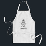 Funny hou kalm, grill meester bbq apron. standaard schort<br><div class="desc">Grappig, kalm meester bbq apron voor mannen. typografische sjabloon met grijze kroon. kleuren. Creëer je eigen leuke KeepCalm parody. Cute Birthday of Vaderdag gift idea voor de koning, beste vader, grillmaster echtgenoot, coole stepfather, beste opa, oom, baas, broer, vriend, familielid, chef, kok, collega, collega, vriend, groom enz. Humoureuze cadeaus voor...</div>