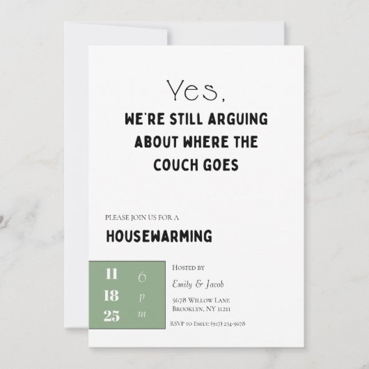 Funny Housewarming Invitation • Couch Quote Design Kaart (Voorkant)