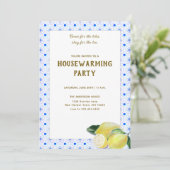 Funny Housewarming Tea Party Boho Lemon Blue Tegel Kaart (Staand voorkant)