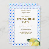 Funny Housewarming Tea Party Boho Lemon Blue Tegel Kaart (Voorkant / Achterkant)