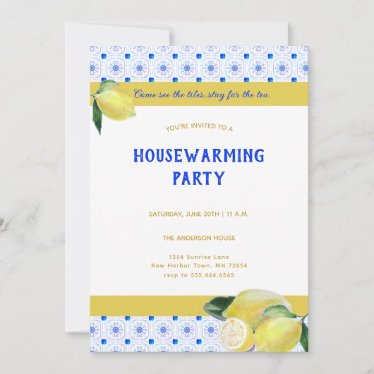 Funny Housewarming Tea Party Boho Lemons Humoureuz Kaart (Voorkant)