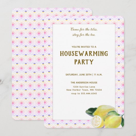 Funny Housewarming Tea Party Boho Lemons Rainbow Kaart (Voorkant / Achterkant)