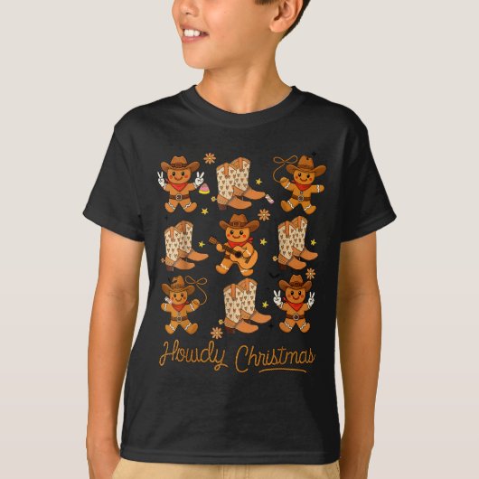 Funny Howdy Christmas Gingerbread Cowboy Rodeo Wes T-shirt (Voorkant)