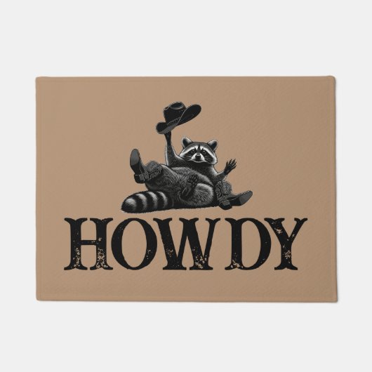 Funny Howdy Raccoon with Cowboy Hat and Boots Deurmat (Voorkant)