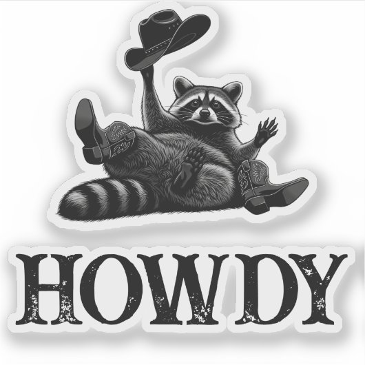 Funny Howdy Raccoon with Cowboy Hat and Boots Sticker (Voorkant)