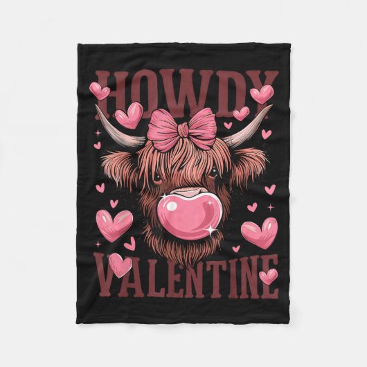 Funny Howdy Valentine Highland Cow Valentine’s Day Fleece Deken (Voorkant)