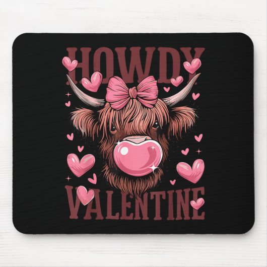 Funny Howdy Valentine Highland Cow Valentine’s Day Muismat (Voorkant)