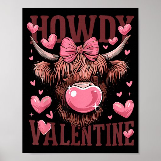 Funny Howdy Valentine Highland Cow Valentine’s Day Poster (Voorkant)