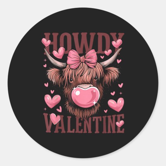 Funny Howdy Valentine Highland Cow Valentine’s Day Ronde Sticker (Voorkant)