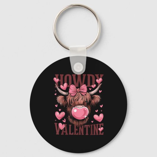 Funny Howdy Valentine Highland Cow Valentine’s Day Sleutelhanger (Voorkant)
