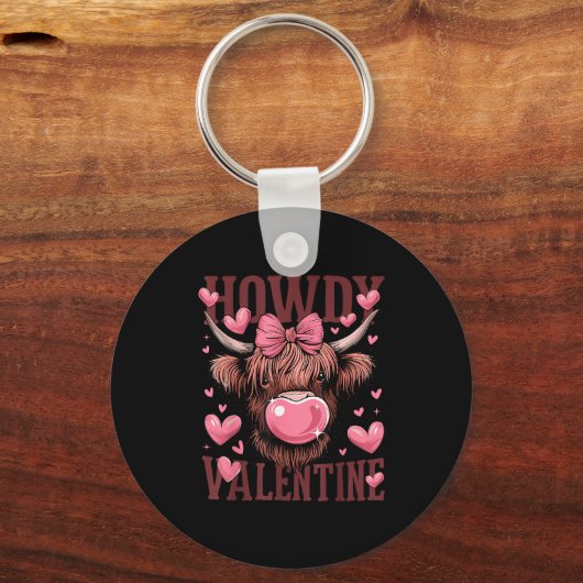 Funny Howdy Valentine Highland Cow Valentine’s Day Sleutelhanger (Voorkant)