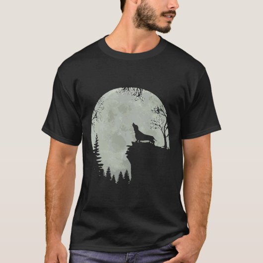 Funny Howling Dachshund Full Moon Wiener Dog T-shirt (Voorkant)