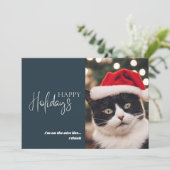 Funny huisdier Kerstmis kat nette lijst Blauw Feestdagenkaart (Staand voorkant)