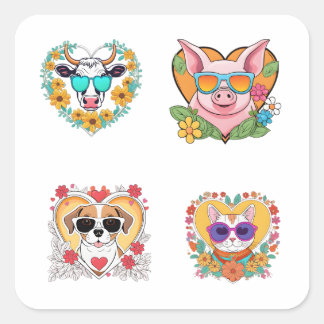 Funny Huisdieren Cartoon Art 4 Pack Stickers