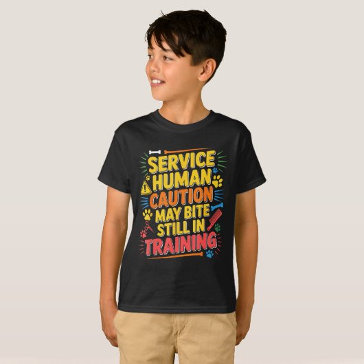 Funny Human Caution Service May Still Bite Trainin T-shirt (Voorkant volledig)
