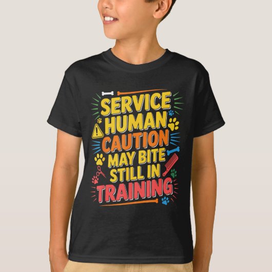 Funny Human Caution Service May Still Bite Trainin T-shirt (Voorkant)
