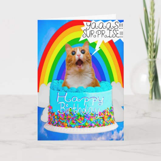 Funny Humor Crazy Cat Surprise Birthday Card Feestdagen Kaart (Voorkant)