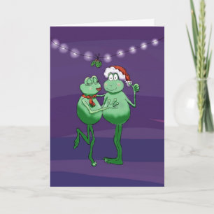 Funny Humor kikker Paars Kiss Mistletoe Card Feestdagen Kaart