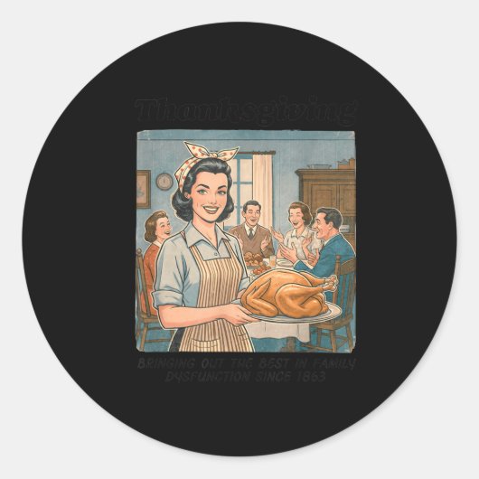 Funny Humor Retro Thanksgiving Family Dysfunction  Ronde Sticker (Voorkant)