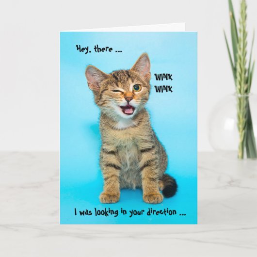Funny Humor Wink Cat Birthday Card Feestdagen Kaart (Voorkant)