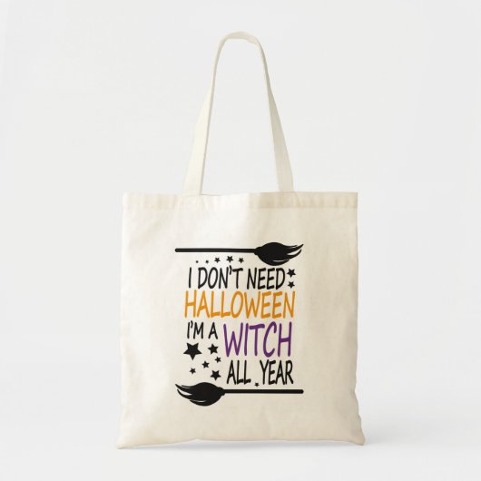 Funny Humoureuze Halloween Witch Broomstick Tote Bag (Voorkant)