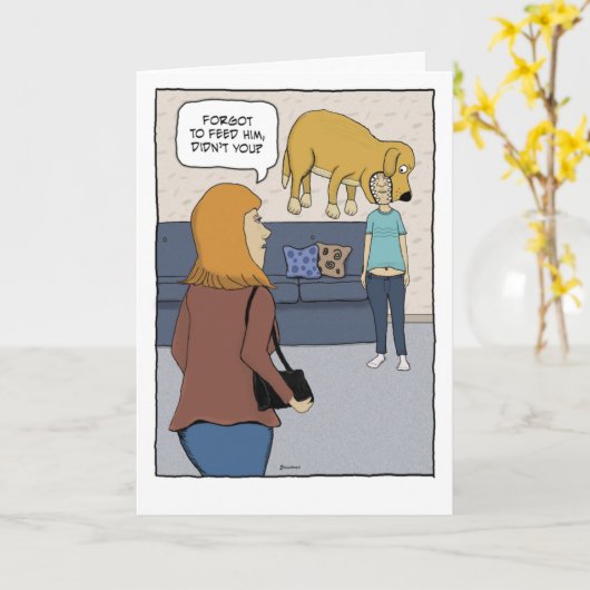 Funny Hungry Dog Biting Head Birthday Kaart (Gele Bloem)