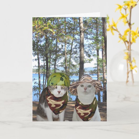  Funny Hunter Katten/Katten Jubileum Kaart (Gele Bloem)