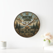 Funny Hunting Lodge Rustic Deer Hunter Decor Grote Klok (Huis)